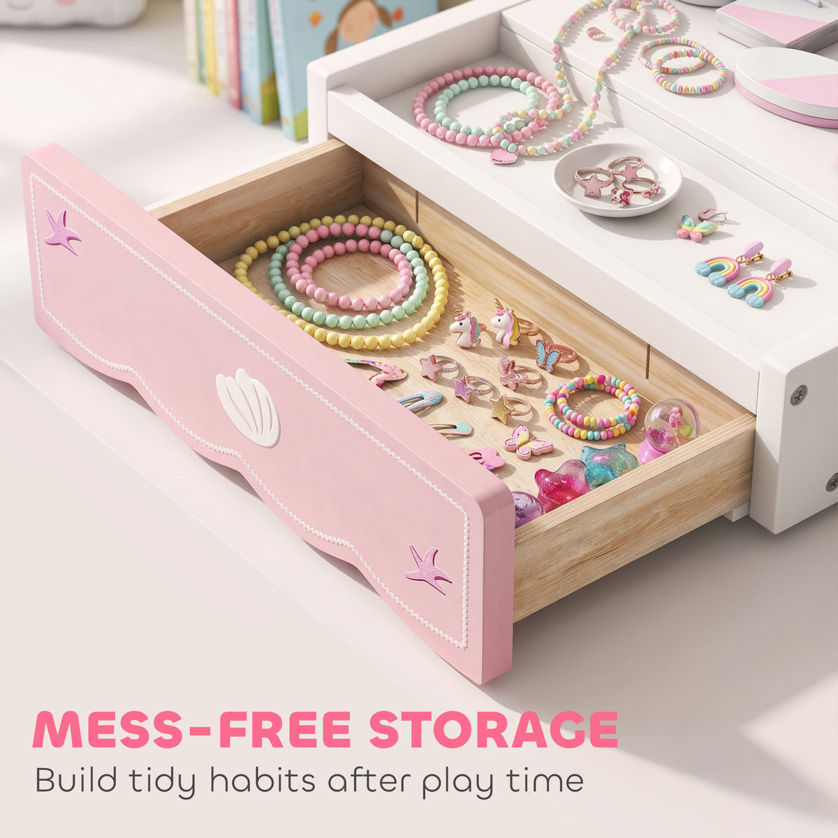 Aosom Kids Vanity Set with Lights and Mirror - Pink 13"-Toys & Games > Baby & Toddler Toys > Toy Playsets > Toy Vanity-DECOROLALA