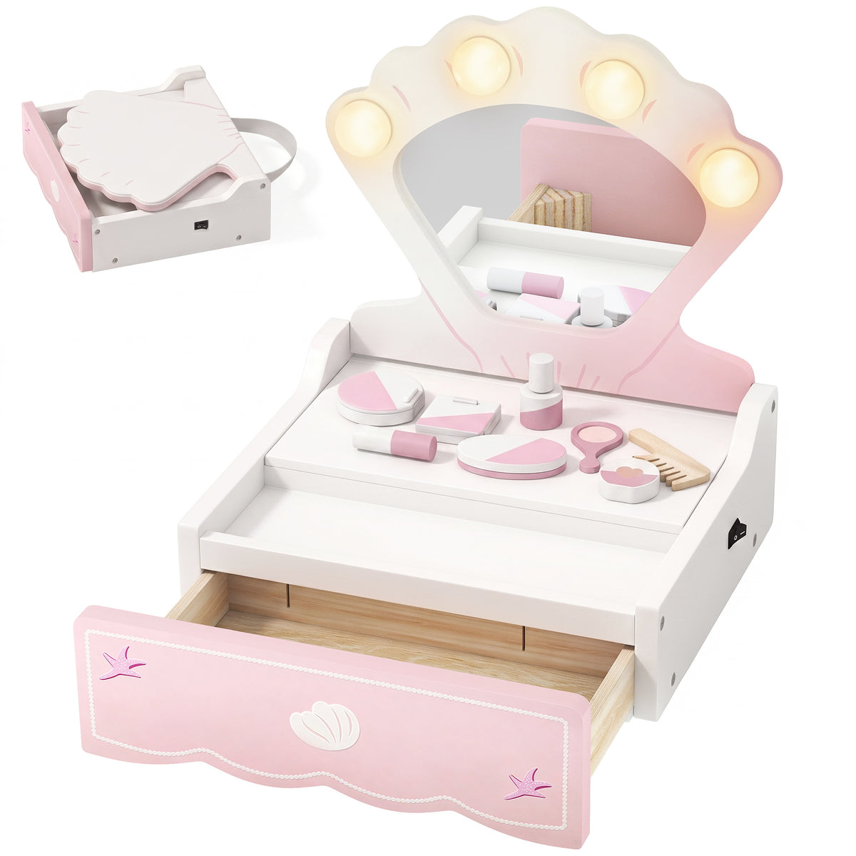 Aosom Kids Vanity Set with Lights and Mirror - Pink 13"-Toys & Games > Baby & Toddler Toys > Toy Playsets > Toy Vanity-DECOROLALA