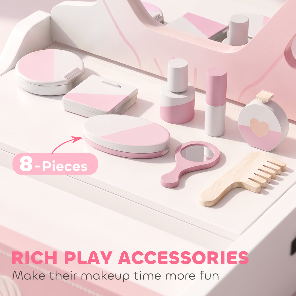 Aosom Kids Vanity Set with Lights and Mirror - Pink 13"-Toys & Games > Baby & Toddler Toys > Toy Playsets > Toy Vanity-DECOROLALA