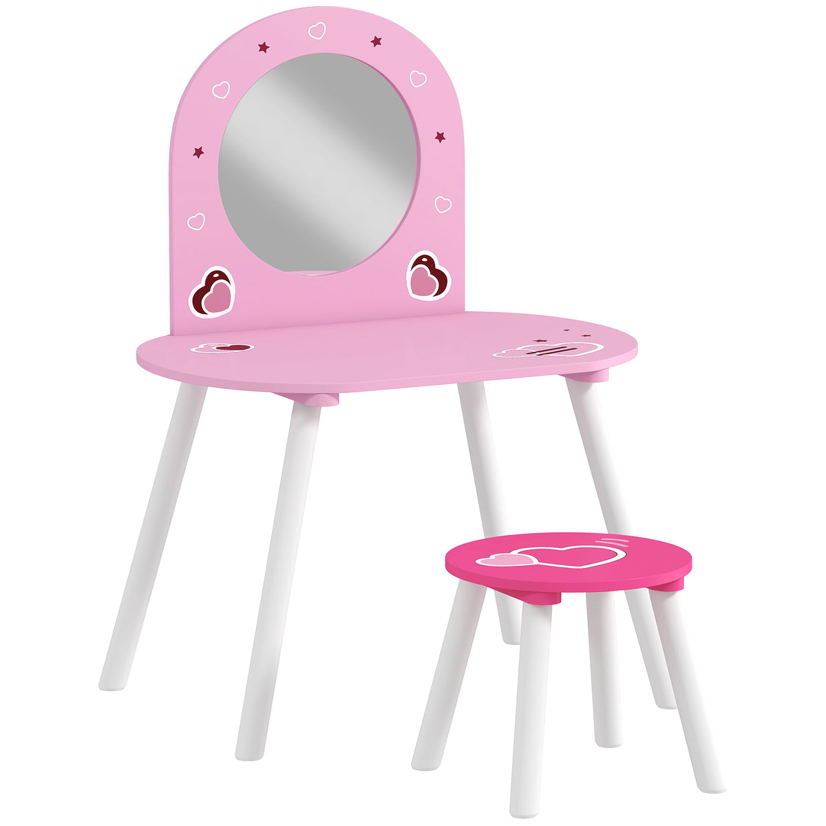Kids Dressing Table with Mirror and Stool, Girls Vanity Set for Bedroom, Nursery, for Ages 3-6, Pink-Toys & Games > Toddler & Kids Furniture > Kids Bedroom Furniture-DECOROLALA
