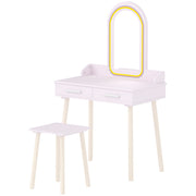 Kids Vanity Set with Stool, 3-Color LED Mirror, Pink-Toys & Games > Toddler & Kids Furniture > Kids Bedroom Furniture-DECOROLALA