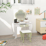 Kids Vanity Set with Stool and Mirror - White Flower Design-Toys & Games > Toddler & Kids Furniture > Kids Bedroom Furniture-DECOROLALA