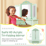 Kids Vanity Set with Tri-folding Mirror-Green-Kids Vanities-DECOROLALA
