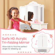 Kids Vanity Set with Tri-folding Mirror-White-Kids Vanities-DECOROLALA