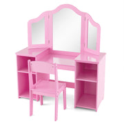 Kids Vanity Table and Chair Set with Removable Tri-Folding Mirror-Pink-Kids Vanities-DECOROLALA
