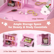 Kids Vanity Table and Chair Set with Shelves Drawer and Cabinet-Pink-Kids Vanities-DECOROLALA