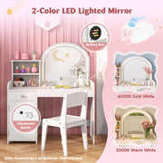 Kids Vanity Table and Chair Set with Shelves Drawer and Cabinet-White-Kids Vanities-DECOROLALA