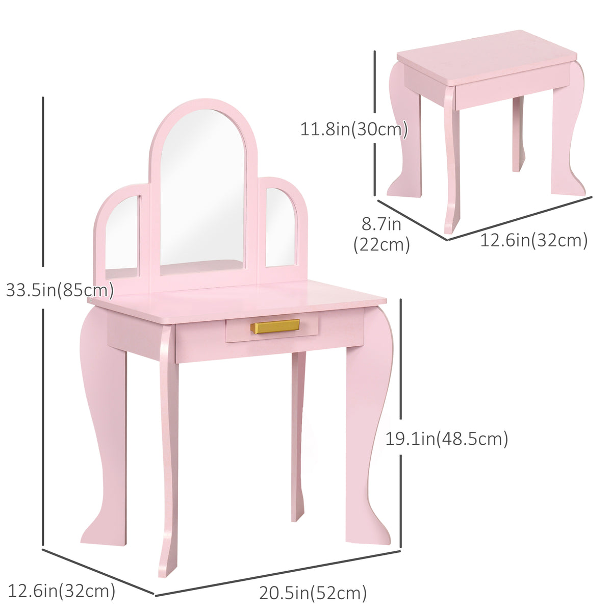 Kids Vanity Table and Stool Set - Pink 3-6 Years-Toys & Games > Toddler & Kids Furniture > Kids Bedroom Furniture-DECOROLALA