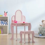 Kids Vanity Table and Stool Set - Pink 3-6 Years-Toys & Games > Toddler & Kids Furniture > Kids Bedroom Furniture-DECOROLALA
