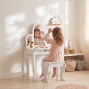 Aosom Kids Vanity Table and Stool Set - White 3-6 Years-Toys & Games > Toddler & Kids Furniture > Kids Bedroom Furniture-DECOROLALA