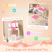 Kids Vanity Table and Stool Set with Cute Polka Dot Print-Pink-Kids Vanities-DECOROLALA