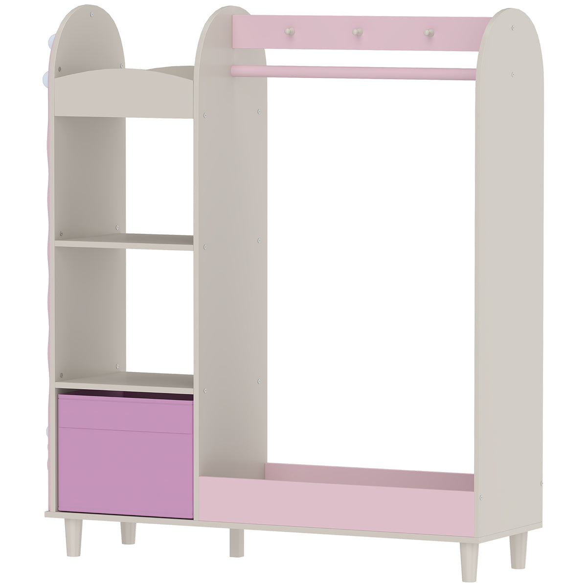 Kids Clothing Rack, Kids Wardrobe with Glowing Lights Mirror, Non-Woven Drawer and Shelves for Bedroom, Ages 3-8, Pink-Toys & Games > Toddler & Kids Furniture > Kids Bedroom Furniture-DECOROLALA