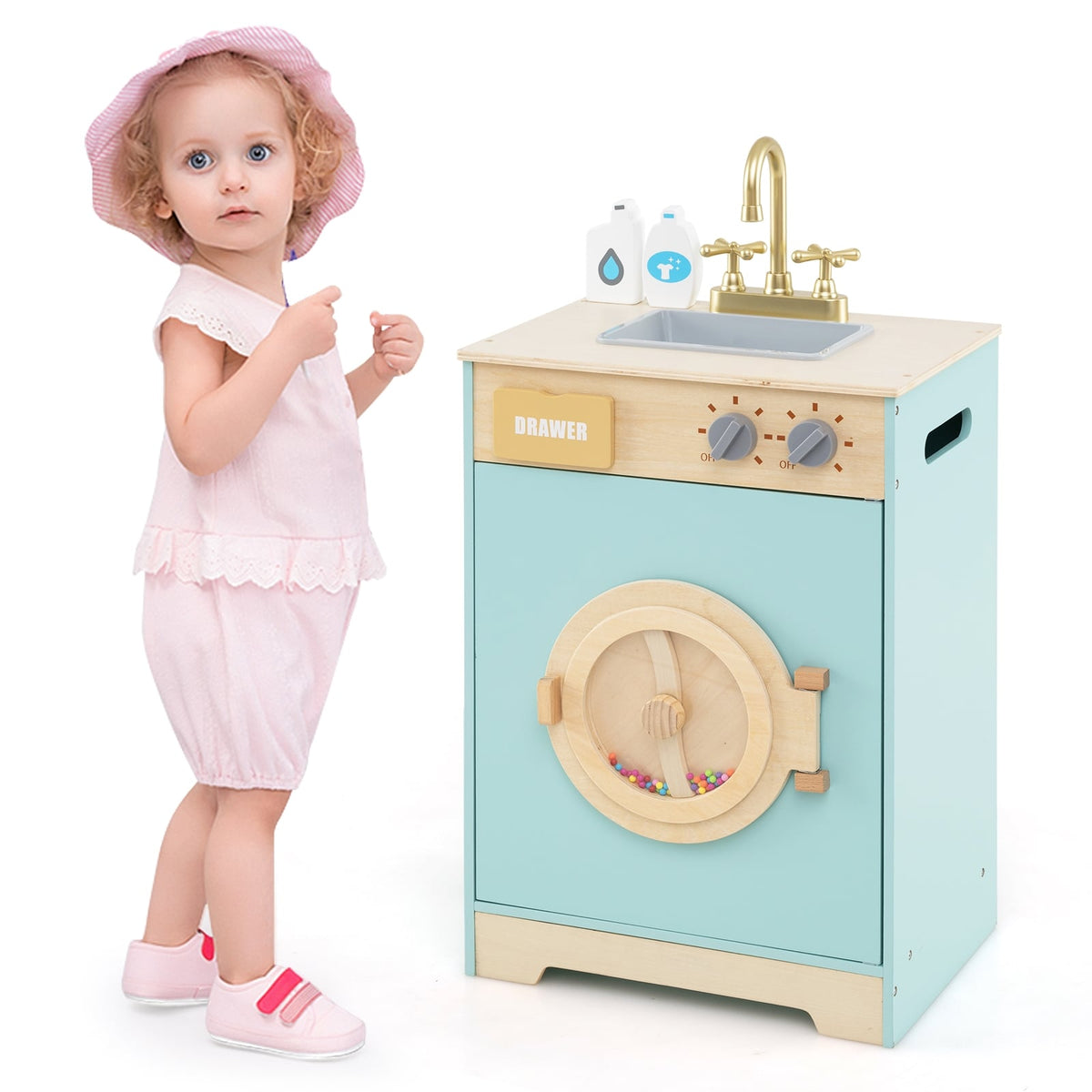 Kids Washer Playset Toy Washing Machine with Laundry Detergent-Blue-Pretend Toys-DECOROLALA