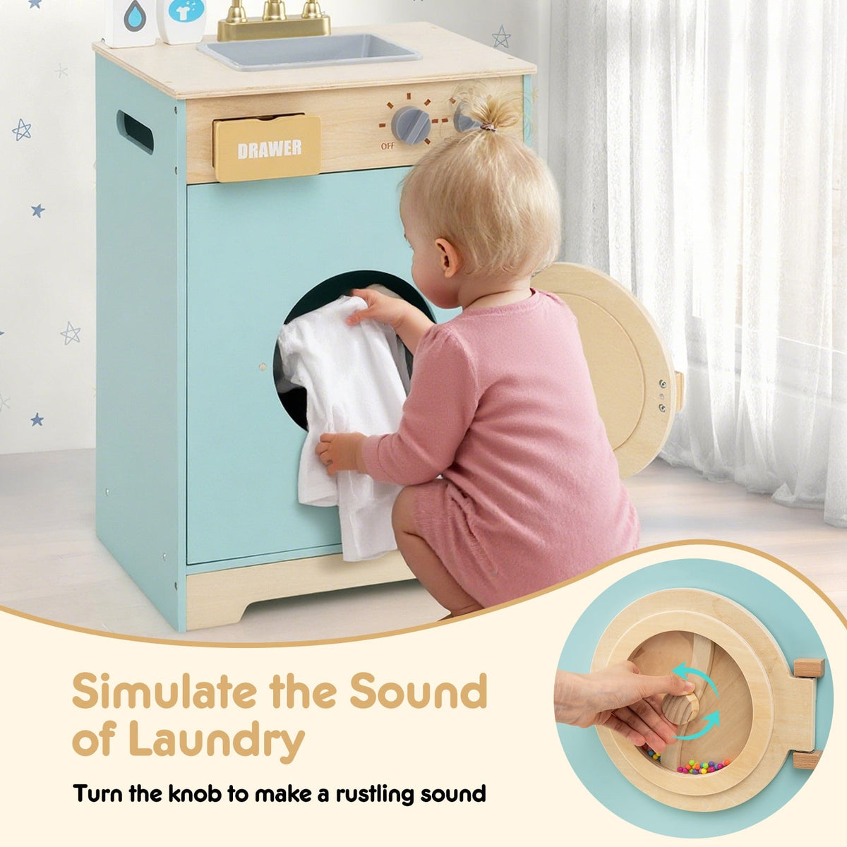 Kids Washer Playset Toy Washing Machine with Laundry Detergent-Blue-Pretend Toys-DECOROLALA