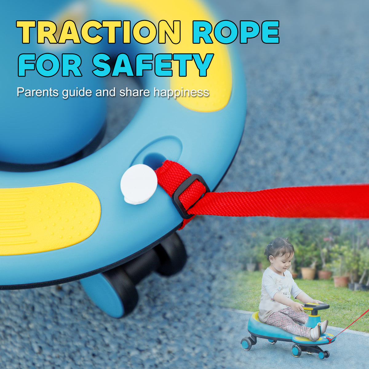 Kids Wiggle Car w/ Parent Traction Rope, Music, Light-Toys & Games > Baby & Toddler Toys > Riding & Rocking Toys-DECOROLALA