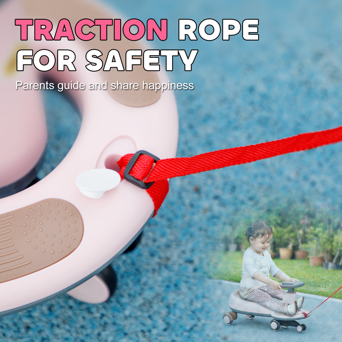 Kids Wiggle Car w/ Parent Traction Rope, Music, Light-Toys & Games > Baby & Toddler Toys > Riding & Rocking Toys-DECOROLALA