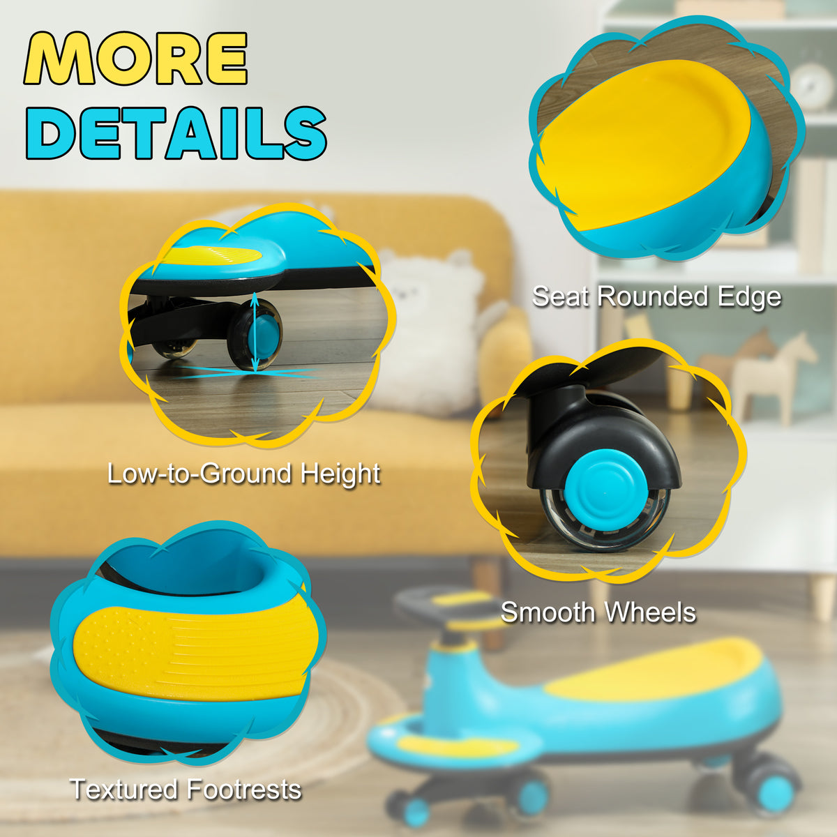 Kids Wiggle Car w/ Parent Traction Rope, Music, Light-Toys & Games > Baby & Toddler Toys > Riding & Rocking Toys-DECOROLALA