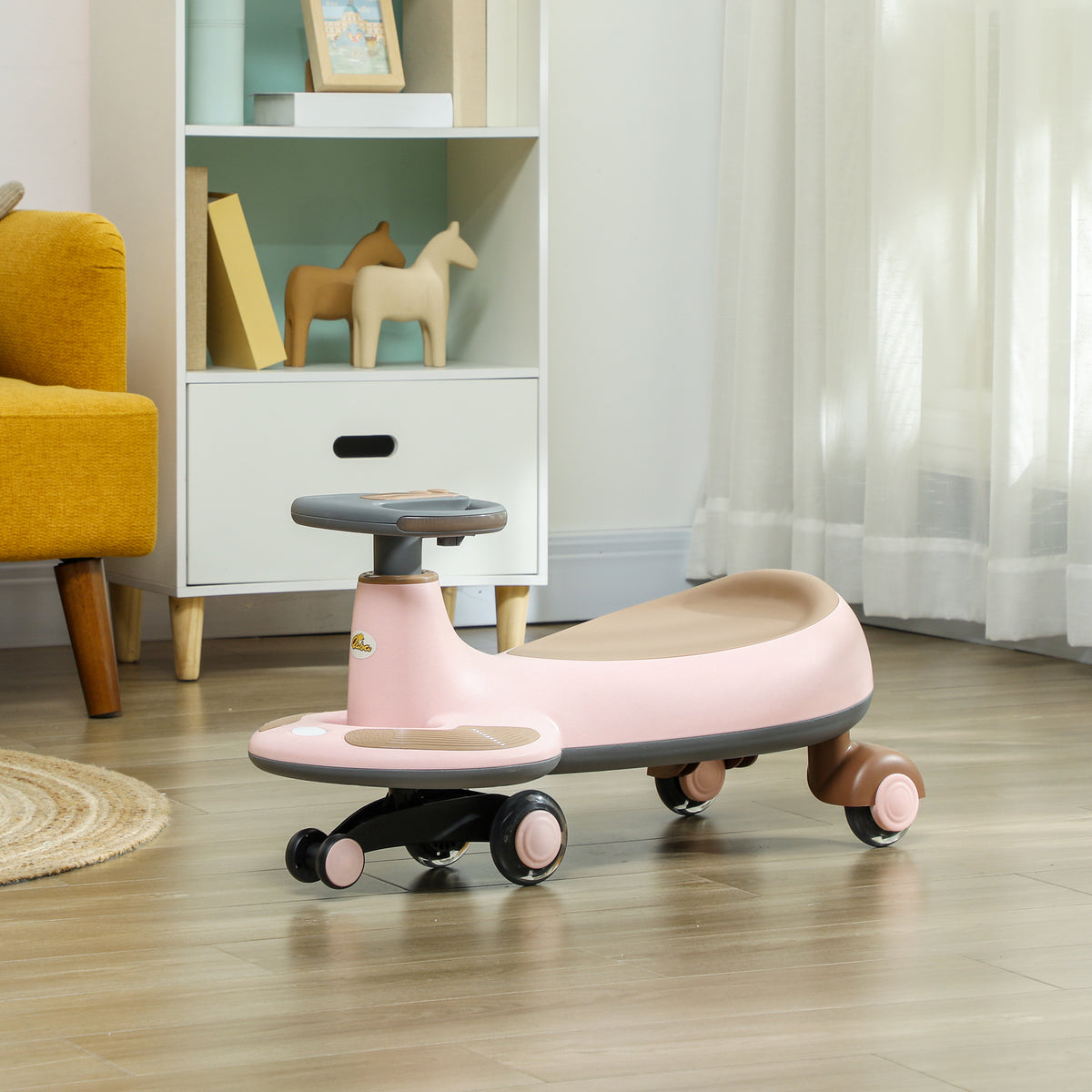 Kids Wiggle Car w/ Parent Traction Rope, Music, Light-Toys & Games > Baby & Toddler Toys > Riding & Rocking Toys-DECOROLALA