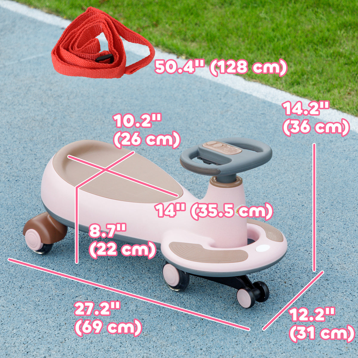 Kids Wiggle Car w/ Parent Traction Rope, Music, Light-Toys & Games > Baby & Toddler Toys > Riding & Rocking Toys-DECOROLALA