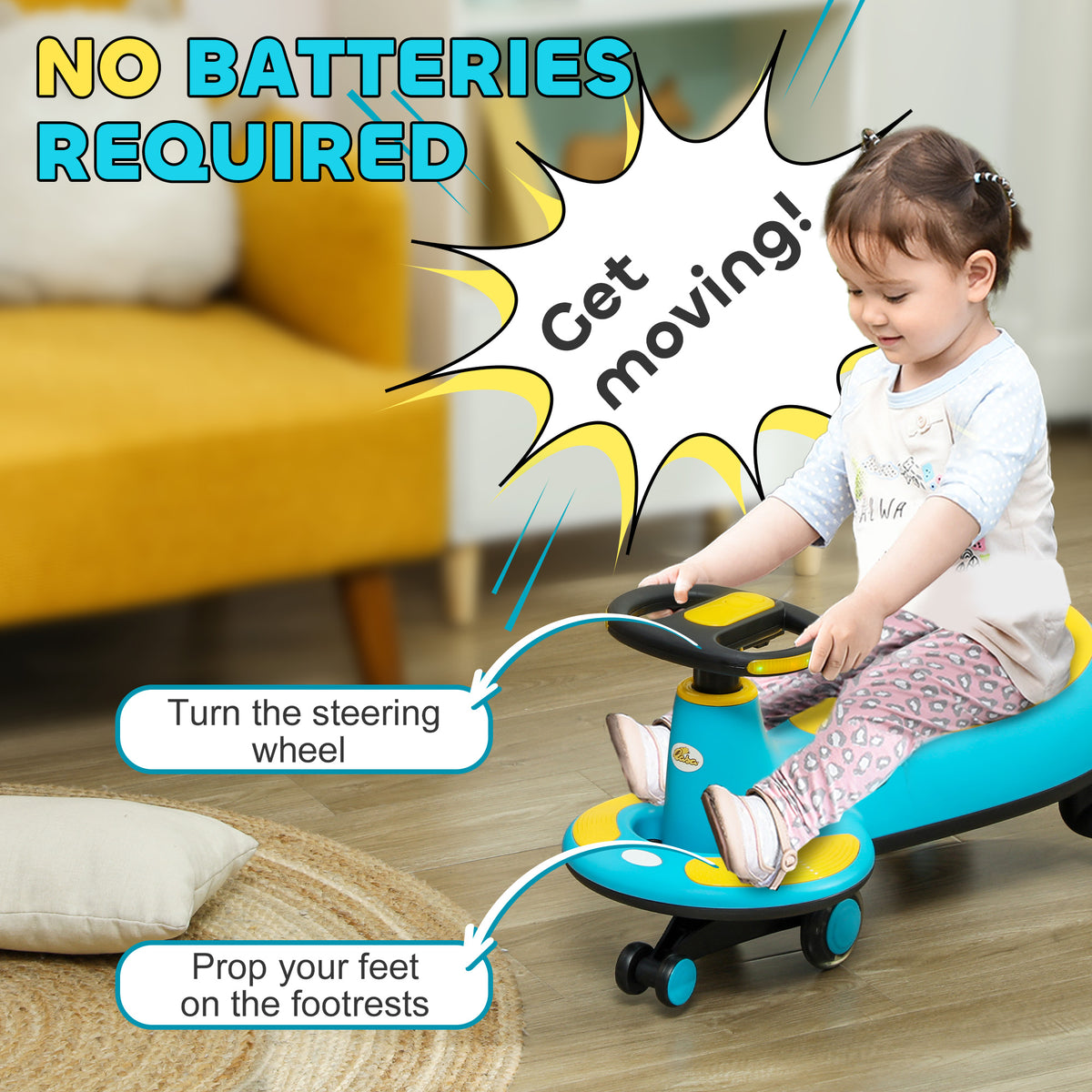 Kids Wiggle Car w/ Parent Traction Rope, Music, Light-Toys & Games > Baby & Toddler Toys > Riding & Rocking Toys-DECOROLALA