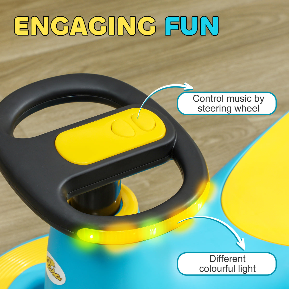 Kids Wiggle Car w/ Parent Traction Rope, Music, Light-Toys & Games > Baby & Toddler Toys > Riding & Rocking Toys-DECOROLALA