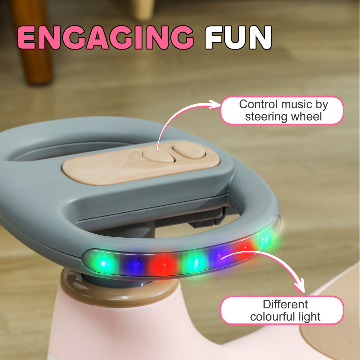 Kids Wiggle Car w/ Parent Traction Rope, Music, Light-Toys & Games > Baby & Toddler Toys > Riding & Rocking Toys-DECOROLALA
