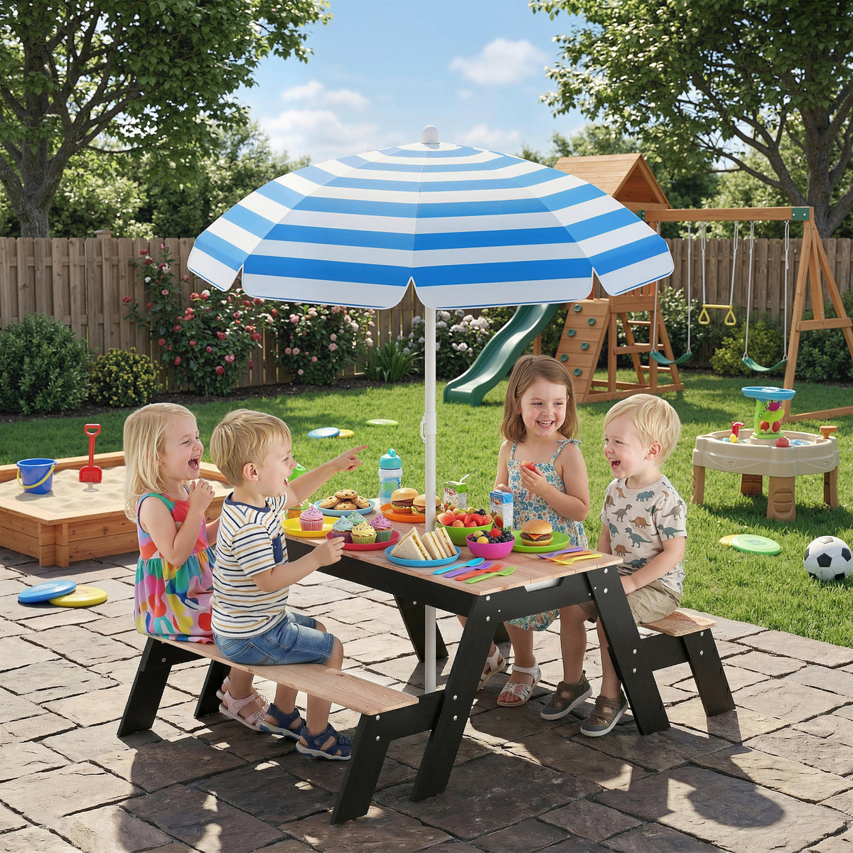 Kids Wooden 3-in-1 Picnic Sand and Water Table-Kids Outdoor Furniture-DECOROLALA