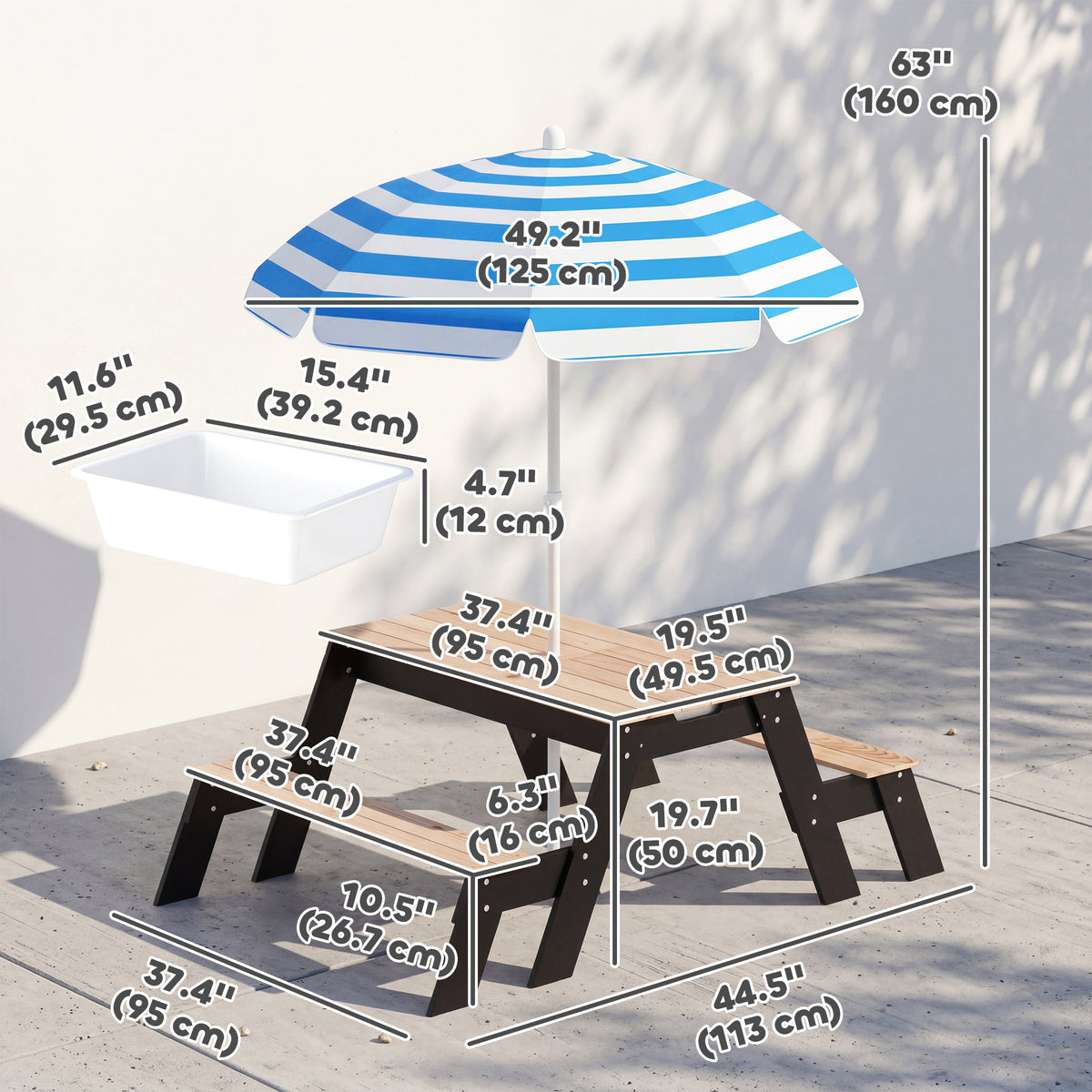 Aosom Kids Wooden 3-in-1 Picnic Sand and Water Table-Toys & Games > Kids Outdoor Play > Kids Outdoor Furniture-DECOROLALA