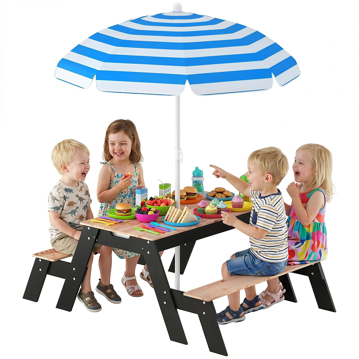 Aosom Kids Wooden 3-in-1 Picnic Sand and Water Table-Toys & Games > Kids Outdoor Play > Kids Outdoor Furniture-DECOROLALA