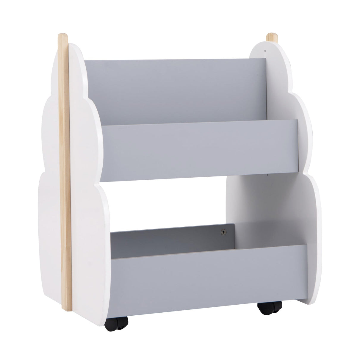 Kids Wooden Bookshelf with Universal Wheels-Gray-Kids Storage-DECOROLALA