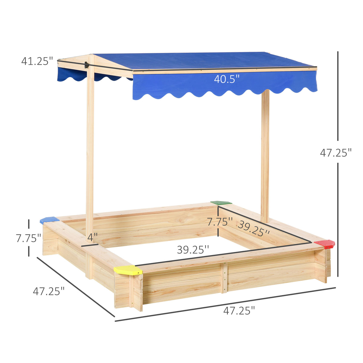 Kids Wooden Sandbox with Cover, Play Sand Station for Children Outdoor Sand box, with Seats, for Backyard, Beach, 47" x 47" x 47", Natural-Sandboxes-DECOROLALA