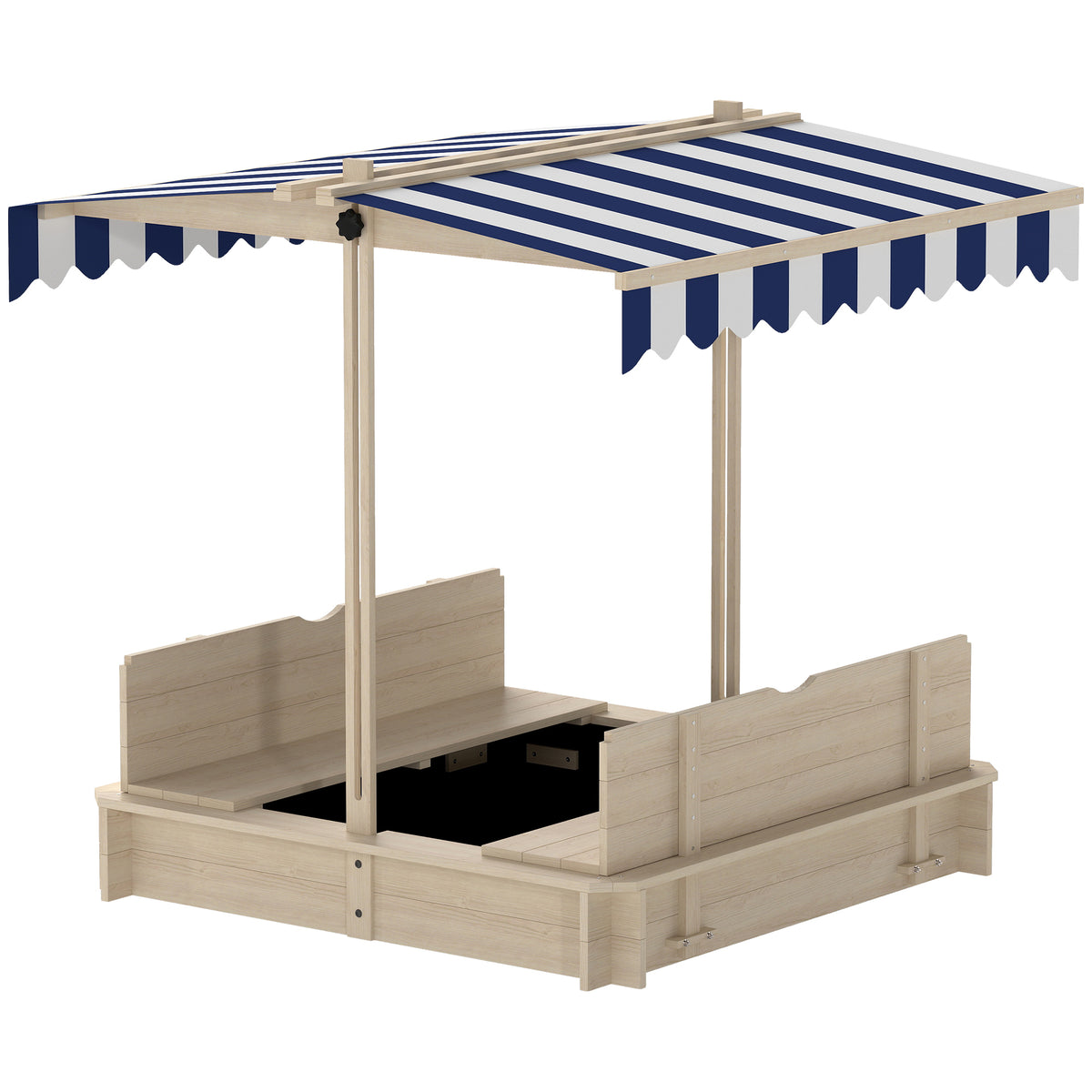 Kids Wooden Sandbox Outdoor Backyard Playset Children Play Station w/ Adjustable Canopy & Convertible Bench Sand for 3-7 Years Old-Sandboxes-DECOROLALA