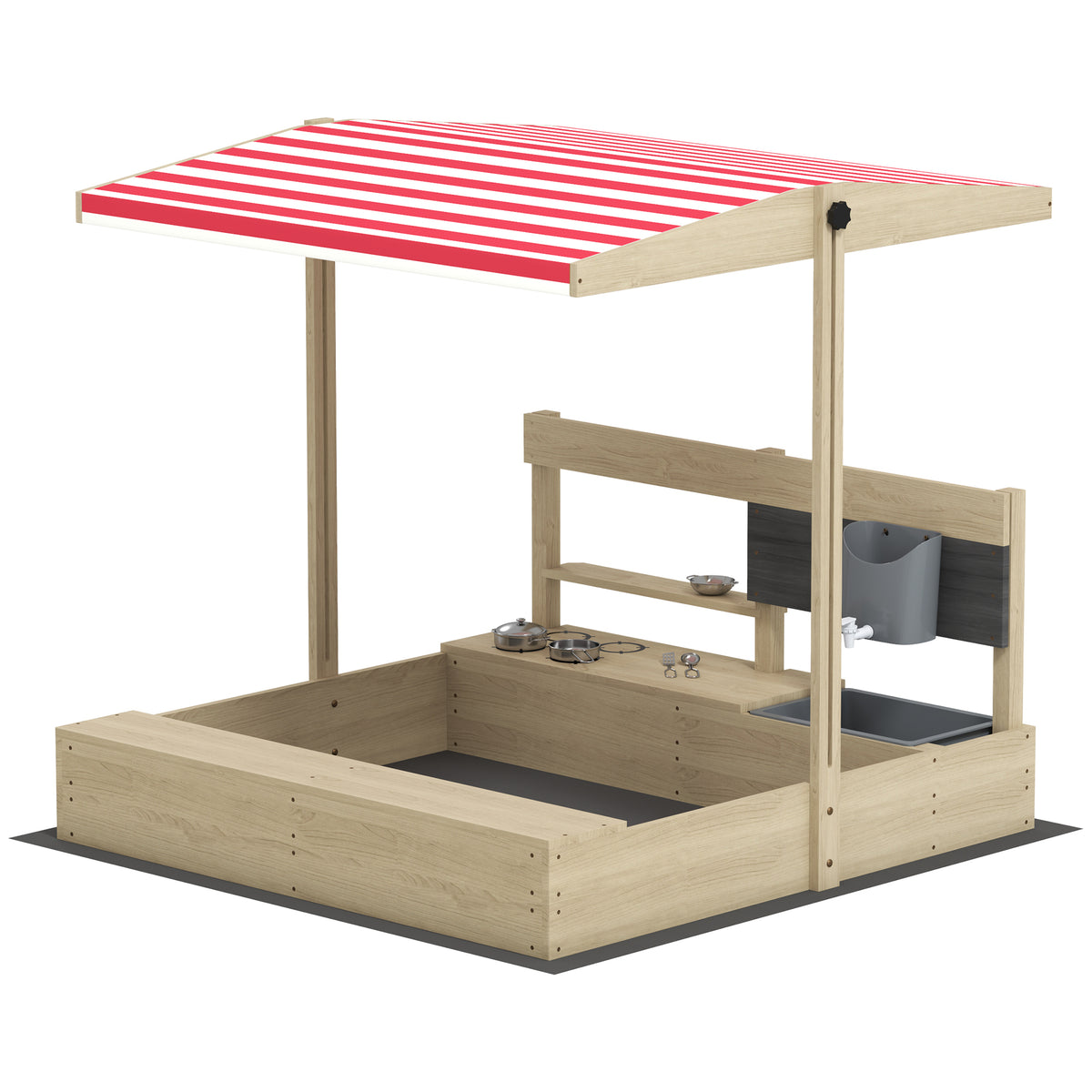 Kids Sandbox with Cover Kitchen Playset Toys, Wooden Sand Box with Seat, Storage, for 3-7 Years Old-Sandboxes-DECOROLALA