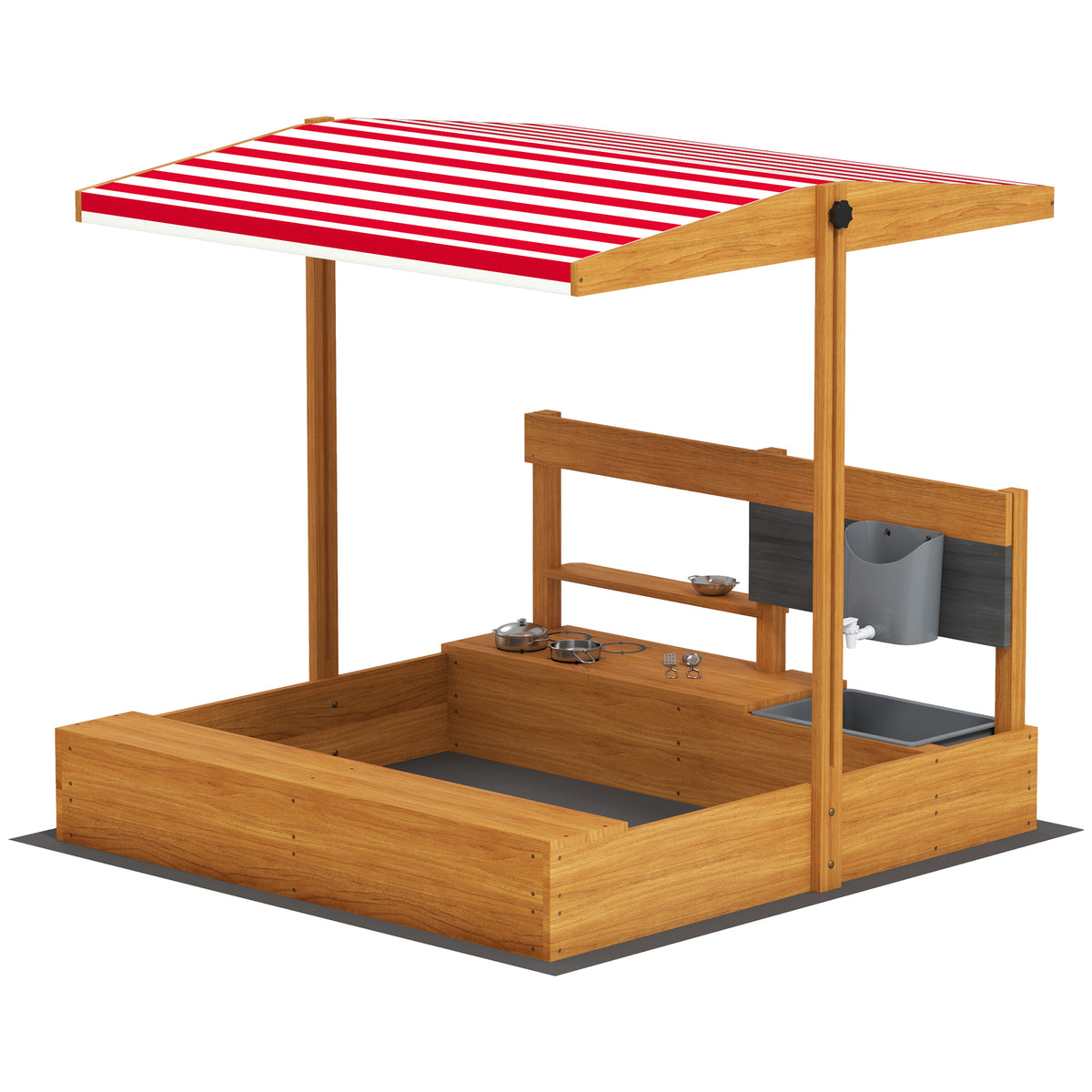 Kids Sandbox with Cover Kitchen Playset Toys, Wooden Sand Box with Seat, Storage, for 3-7 Years Old-Sandboxes-DECOROLALA