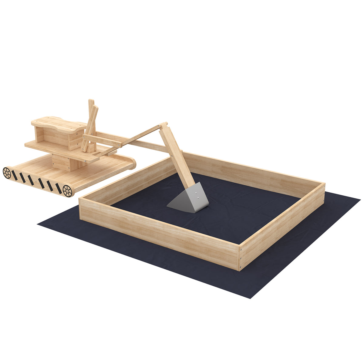 Wooden Sandbox with Digger, Kids Sandbox with 360Â° Rotating Seat & Bottom Liner, 72" x 35" x 22"-Sandboxes-DECOROLALA