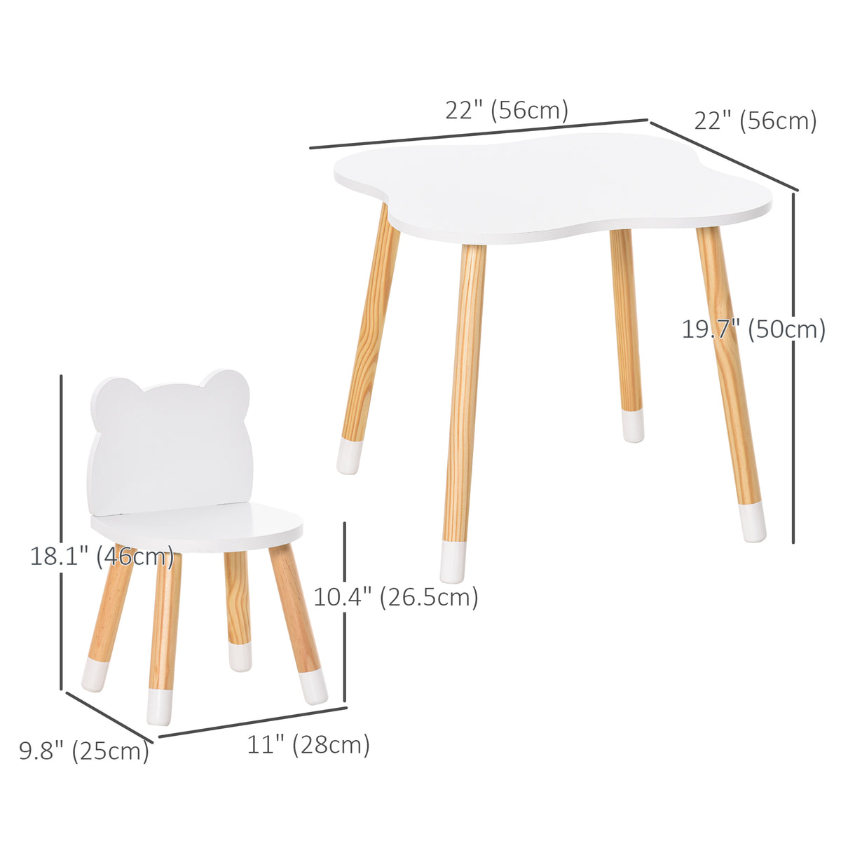 Kids Wooden Table and 2 Chairs Set - Bear Shape, White-Toys & Games > Toddler & Kids Furniture > Kids Table Sets-DECOROLALA