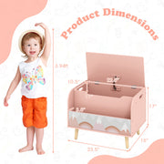 Kids Wooden Toy Box with Front Bookshelf and 4 Solid Wood Legs for Playroom-Pink-Kids Storage-DECOROLALA