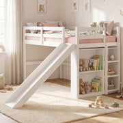 Kids Wooden Twin Size Loft Bed Frame with Slide and Ladder-White-Beds & Bed Frames-DECOROLALA