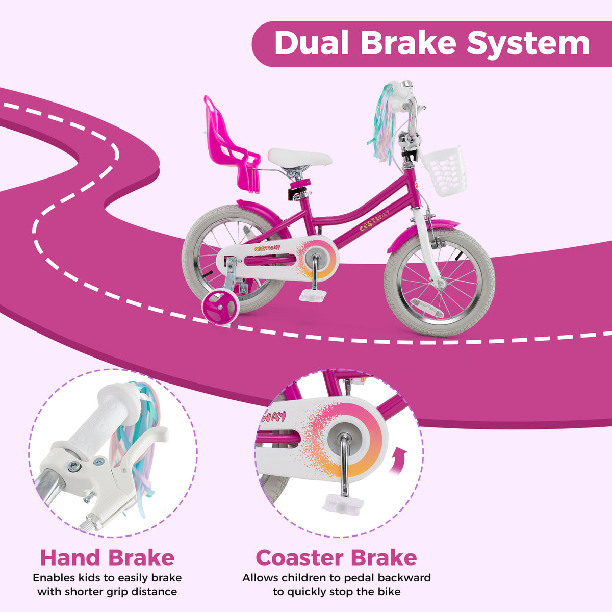 Kids Bike with Training Wheels and 2 Brake System for 3-4 Years Old