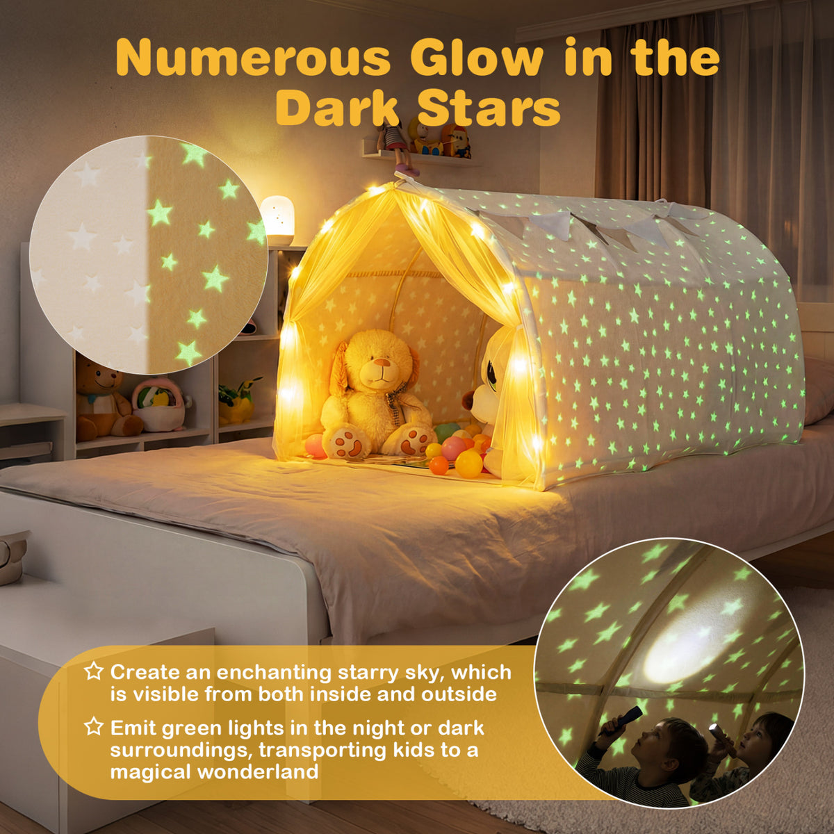Tente de lit pour enfants, lit superposé simple Kids Dream avec étoiles et lumières phosphorescentes