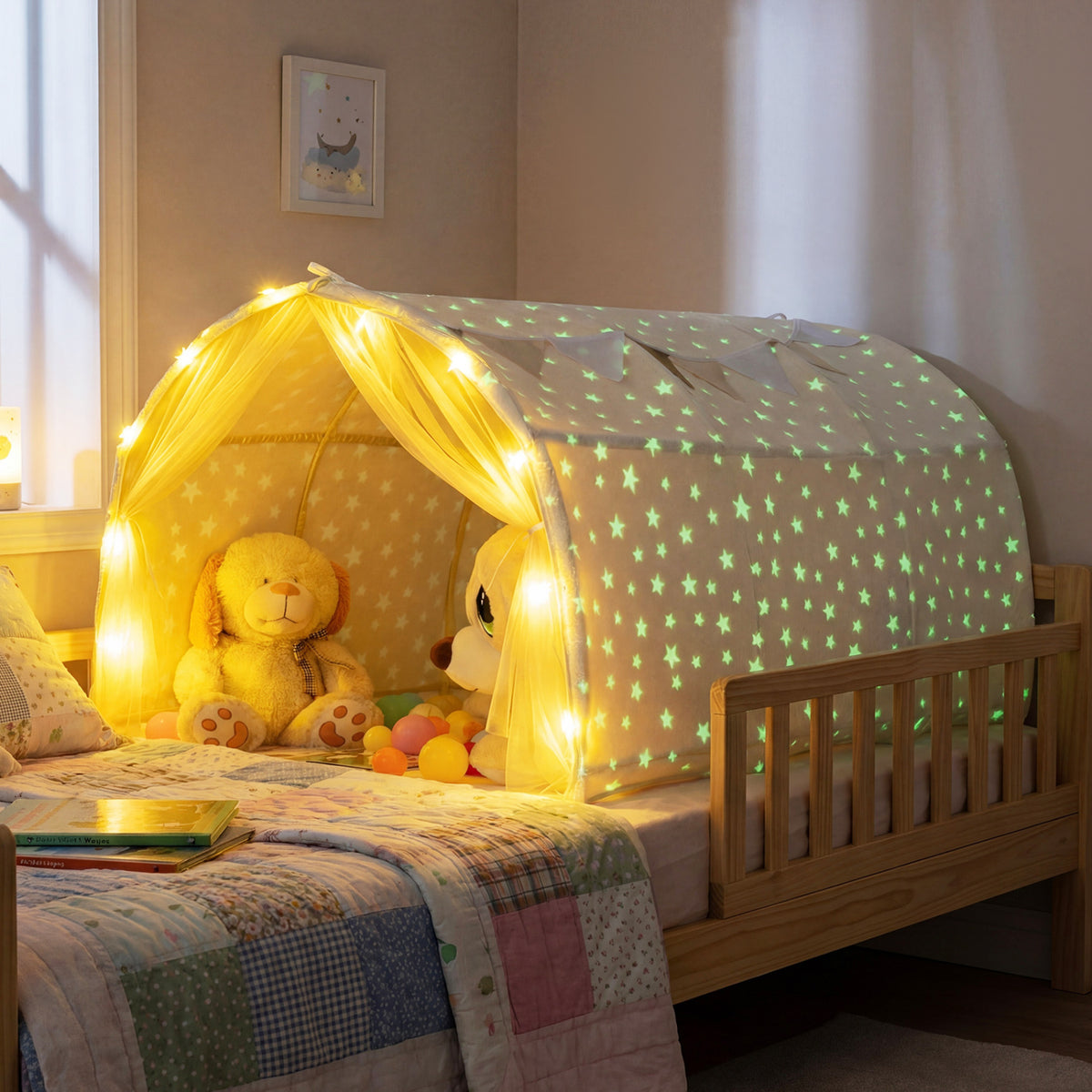 Tente de lit pour enfants, lit superposé simple Kids Dream avec étoiles et lumières phosphorescentes