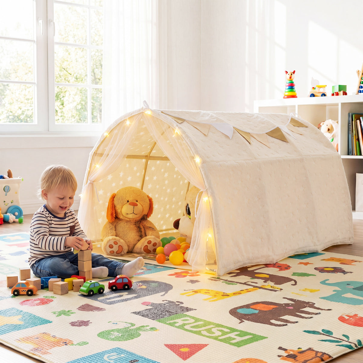 Tente de lit pour enfants, lit superposé simple Kids Dream avec étoiles et lumières phosphorescentes
