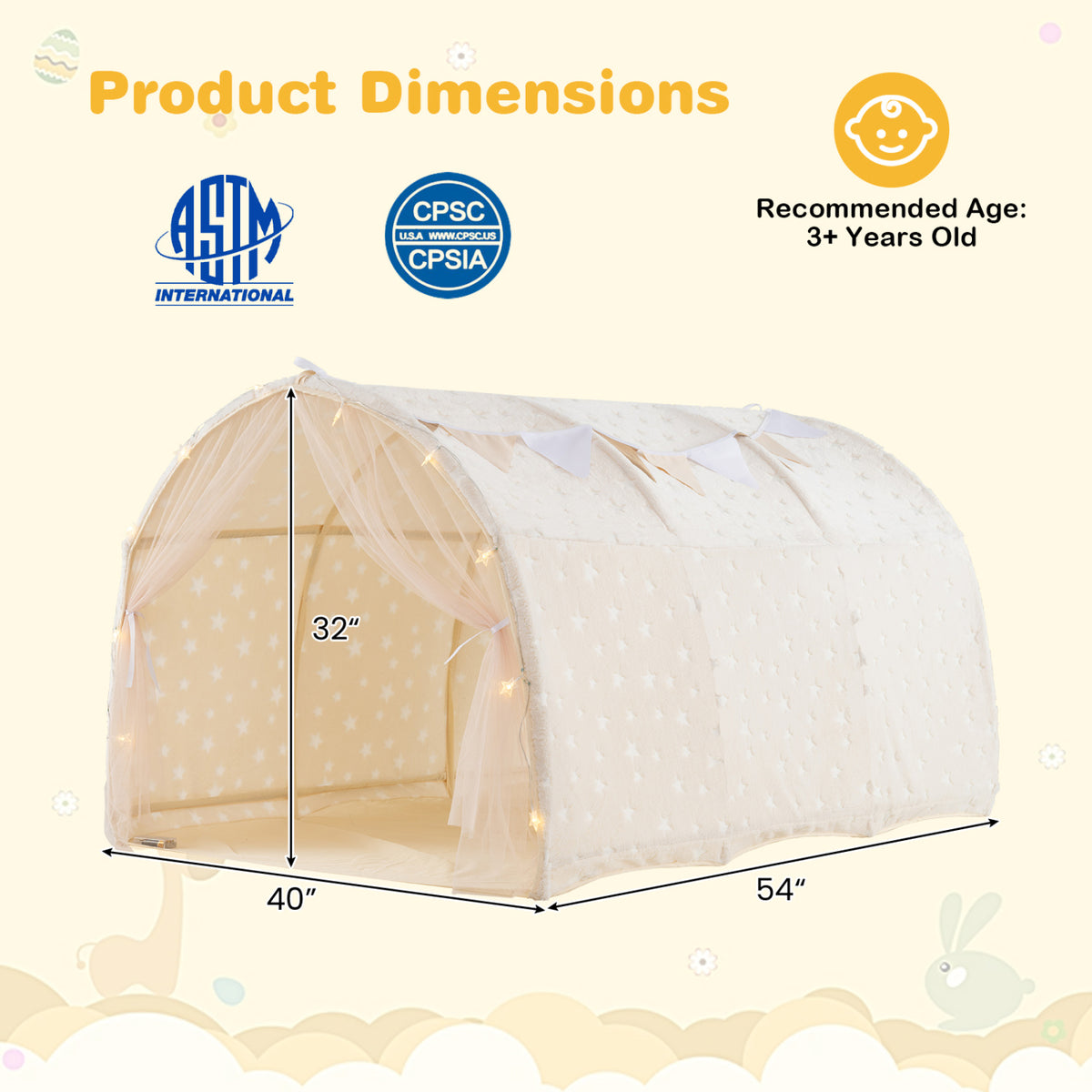 Tente de lit pour enfants, lit superposé simple Kids Dream avec étoiles et lumières phosphorescentes