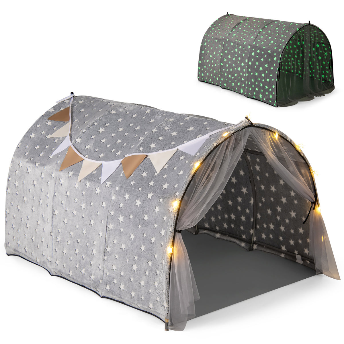 Tente de lit pour enfants, lit superposé simple Kids Dream avec étoiles et lumières phosphorescentes