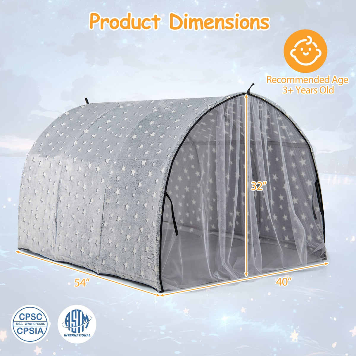 Tente de lit pour enfants, lit superposé simple Kids Dream avec étoiles et lumières phosphorescentes