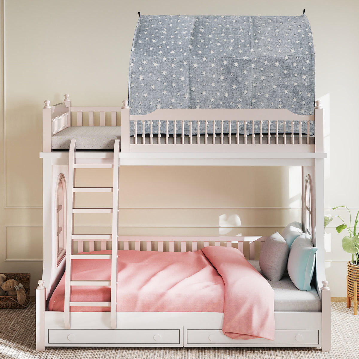Tente de lit pour enfants, lit superposé simple Kids Dream avec étoiles et lumières phosphorescentes