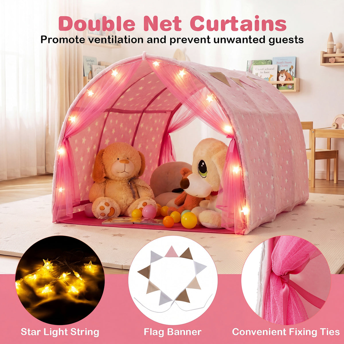 Tente de lit pour enfants, lit superposé simple Kids Dream avec étoiles et lumières phosphorescentes