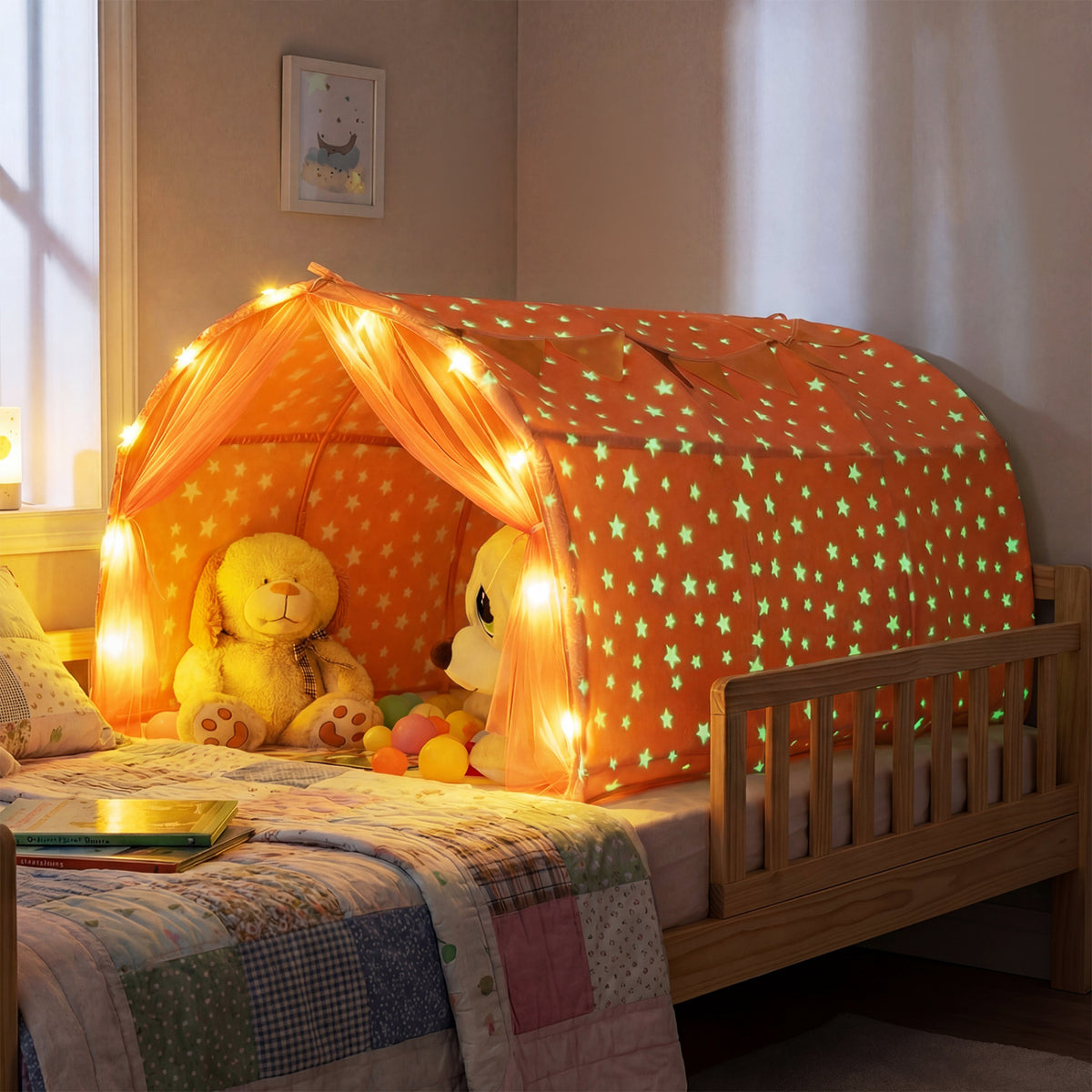 Tente de lit pour enfants, lit superposé simple Kids Dream avec étoiles et lumières phosphorescentes