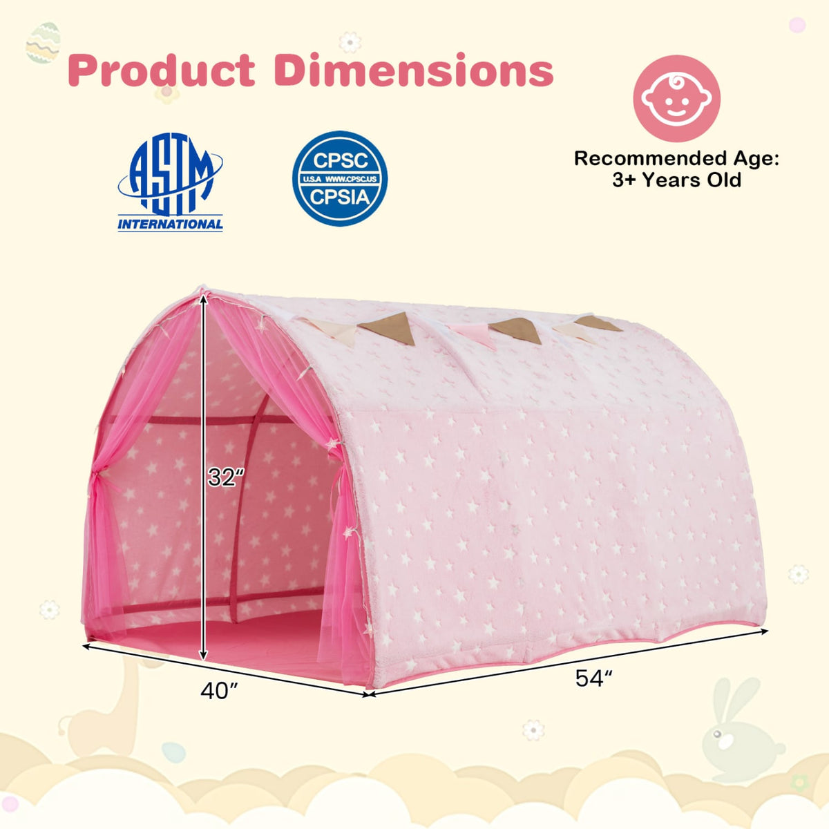 Tente de lit pour enfants, lit superposé simple Kids Dream avec étoiles et lumières phosphorescentes