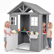 Maisonnette d'extérieur pour enfants avec évier, cottage en bois d'épicéa avec demi-porte